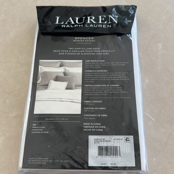 New Ralph Lauren Spencer White Cornflower Blue Border 2 King Pillowcase set. $85 - Picture 4 of 8
